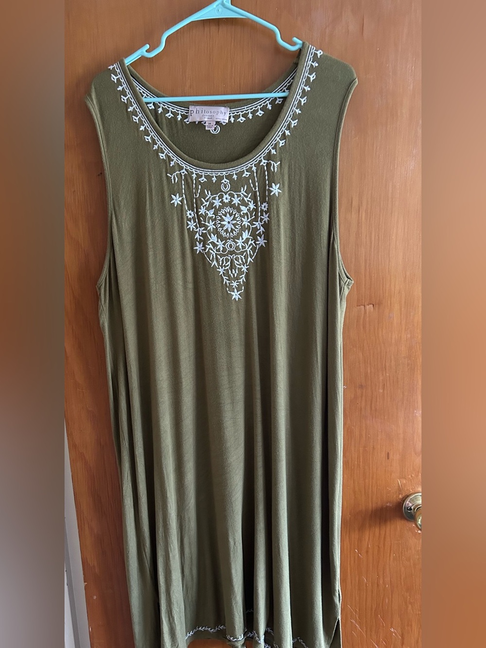 Philosophy Olive Green Embroidered Sleeveless Dress
